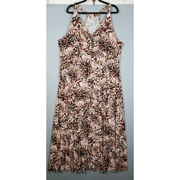 Jennifer Lopez Plus 3X Sleeveless Maxi Dress Animal Print Double Slit Cheetah - Picture 1 of 12